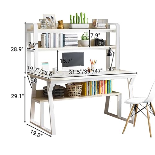 Computer Desk with Hutch & Bookshelf,Home Office Desk Study Desk Writing Study for Small Space,Wooden Pc Table with Storage Shelves Modern Gaming Desk(39 inch, White)