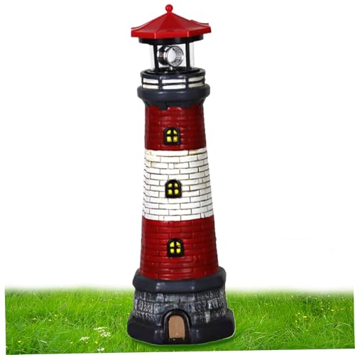 Lighthouse Lamp Solar Lighthouse Ornaments Light 15 inch Tall Waterproof Resin Solar Garden Lights with 360 Degree Rotating LED Style Ideal for Patio Lawn Yard Garden Decorations
