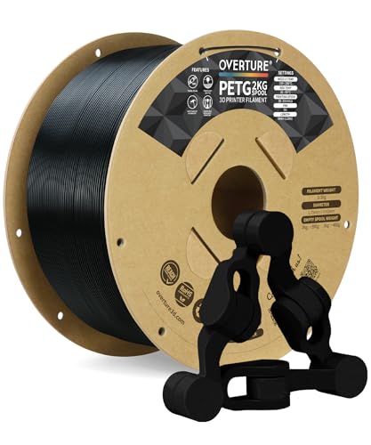 OVERTURE PETG 3D Printer Filament 1.75mm, Neatly Wound Durable PETG 2kg Spool (4.4lbs), Strong Toughness Filament, Dimensional Accuracy +/- 0.02mm, Fit Most FDM Printers (Black (2-Pack))