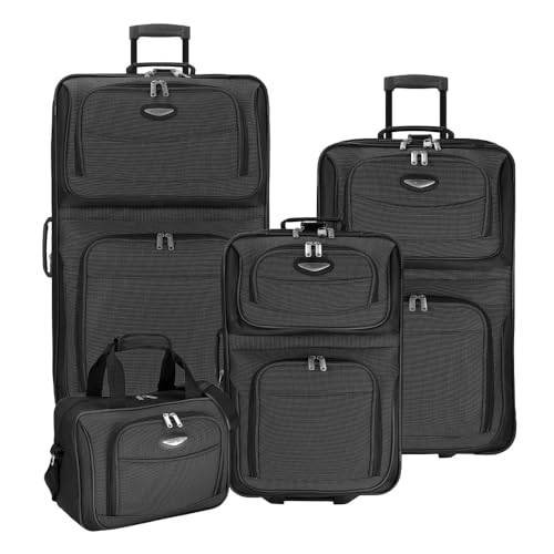 Travel Select Amsterdam 4-Piece Softside Expandable Luggage Set, Lightweight 2-Wheel Upright Suitcases, Travel Tote, Packing Cubes, Gray