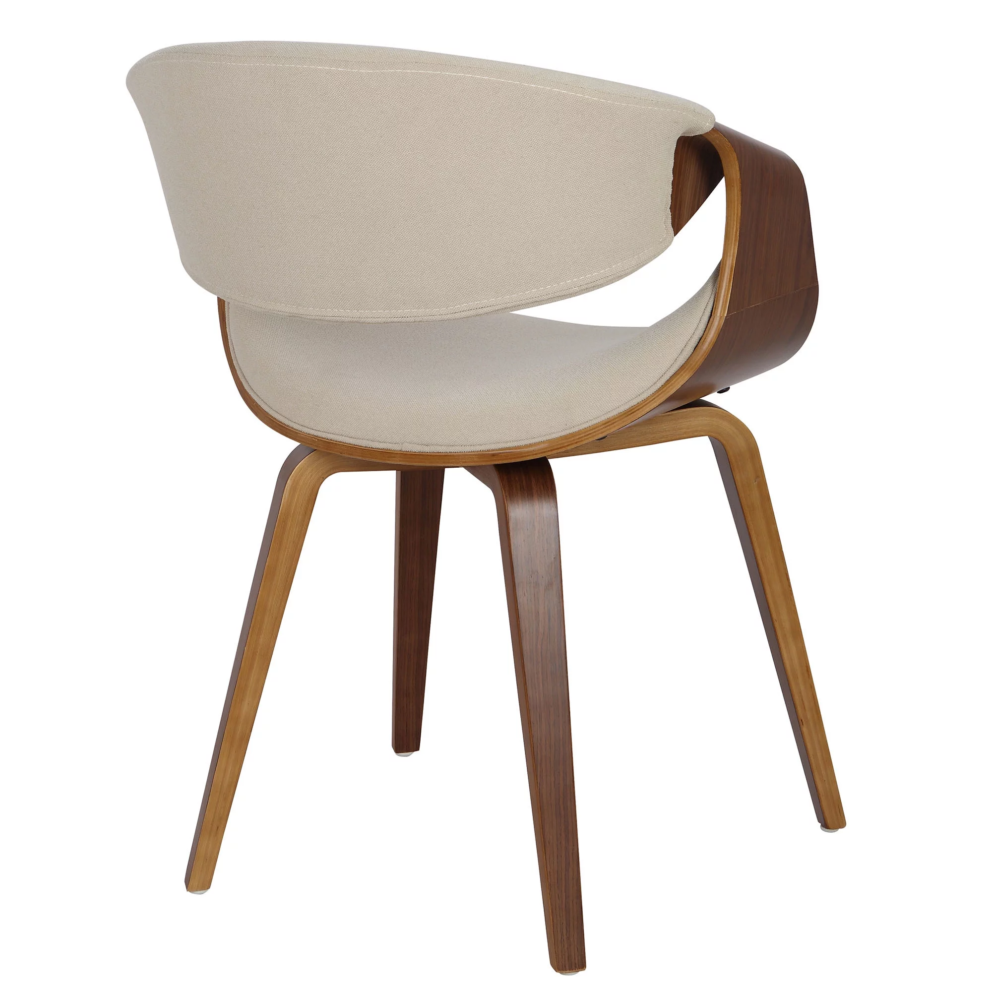 Curvo Mid-Century Modern Dining/Accent Chair in Walnut and Cream Fabric by LumiSource