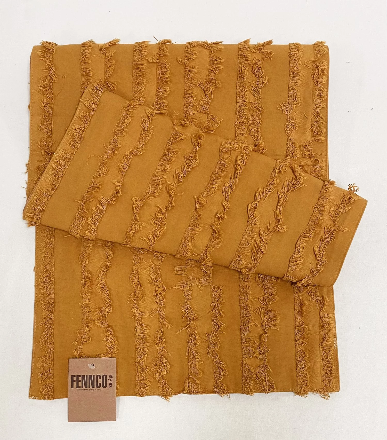 Fennco Styles Modern Fringe Stripe Cotton Table Runner 15"W x 72"L - Mustard Rectangular Table Cover for Home Décor, Dining Table, Banquet, Everyday Use and Special Occasion