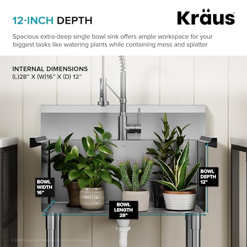 KRAUS Standart Pro 32 Inch 18-Gauge Stainless Steel Scullery Sink, 24 Gallon Freestanding Commercial Style Single Bowl Laundry & Utility Sink, KHS230-32