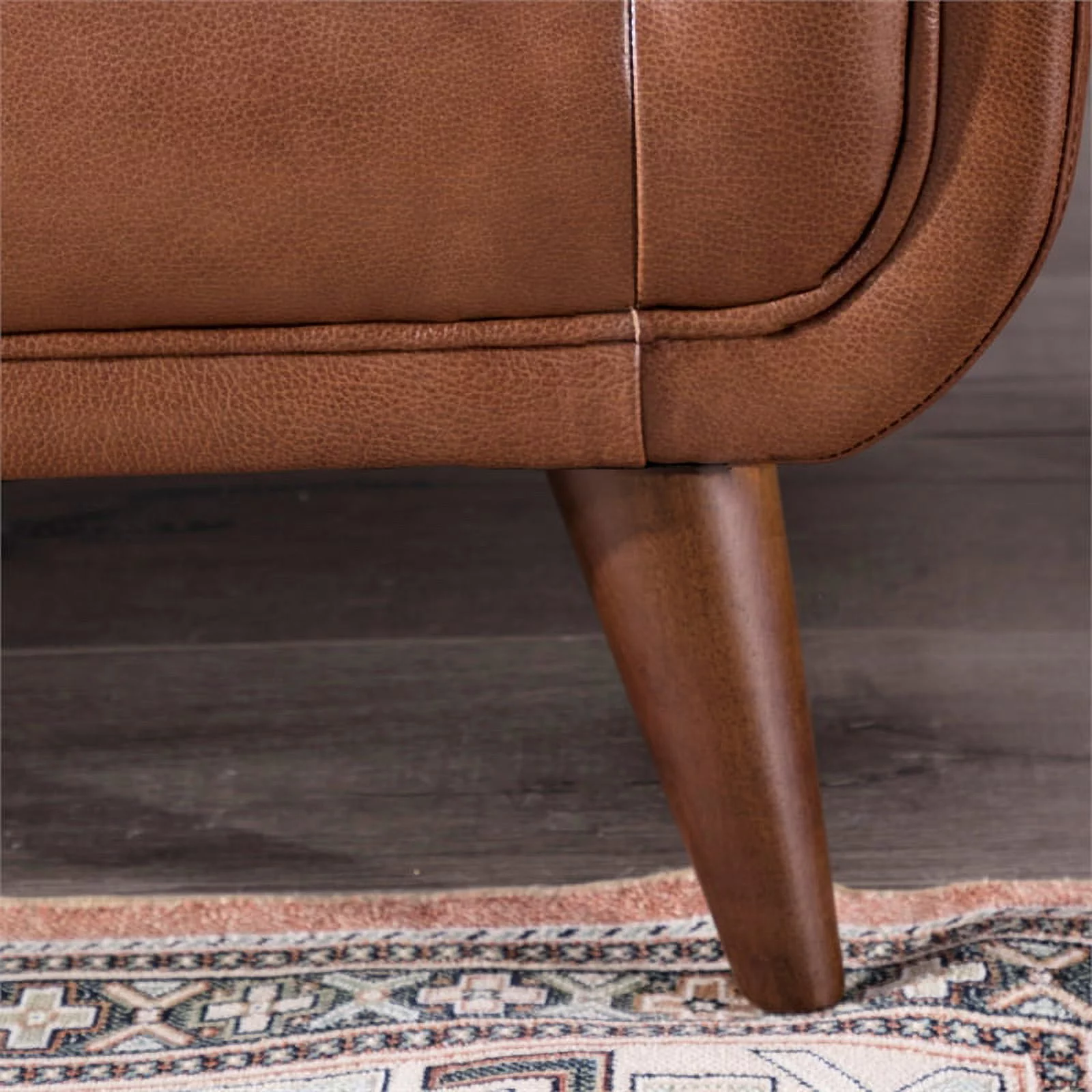 Bowery Hill Mid-Century Leather Sofa in Cobblestone Brown