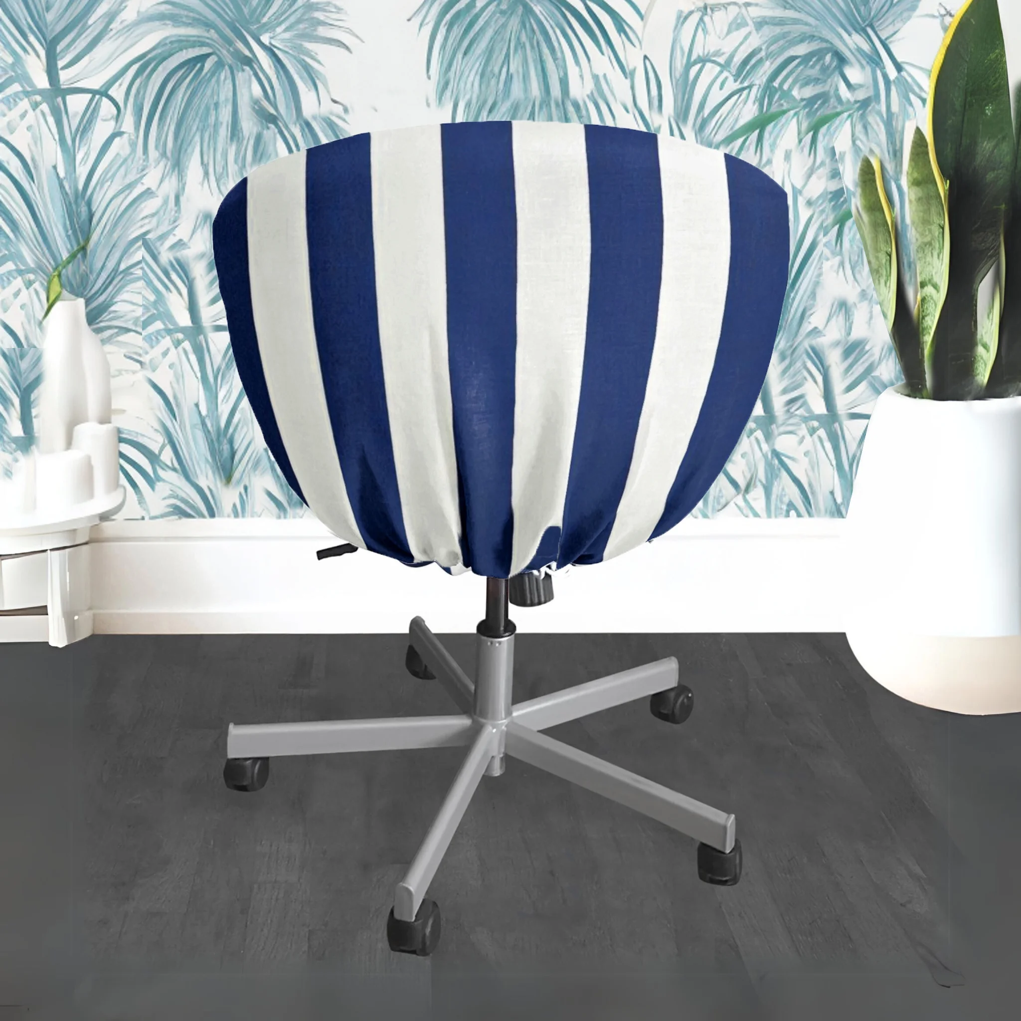 Navy Blue Stripe Chair Slip Cover, Compatible with IKEA SKRUVSTA