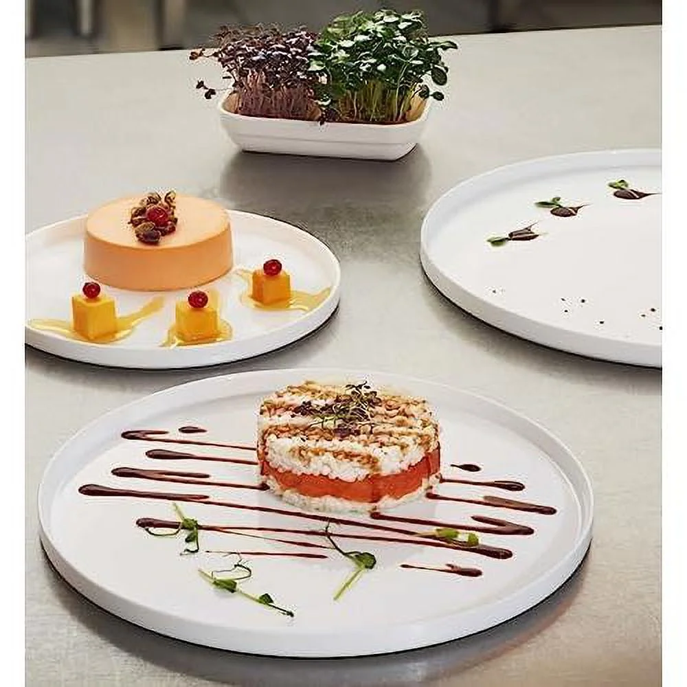 Grangusto Italiana Set Of 6 Flat Plates, Tempered Opal Glass, Clean White, 10.75 Inch. Dinner Plates, Microwave & Dishwasher Safe, Made In Spain. 10.75 Inch