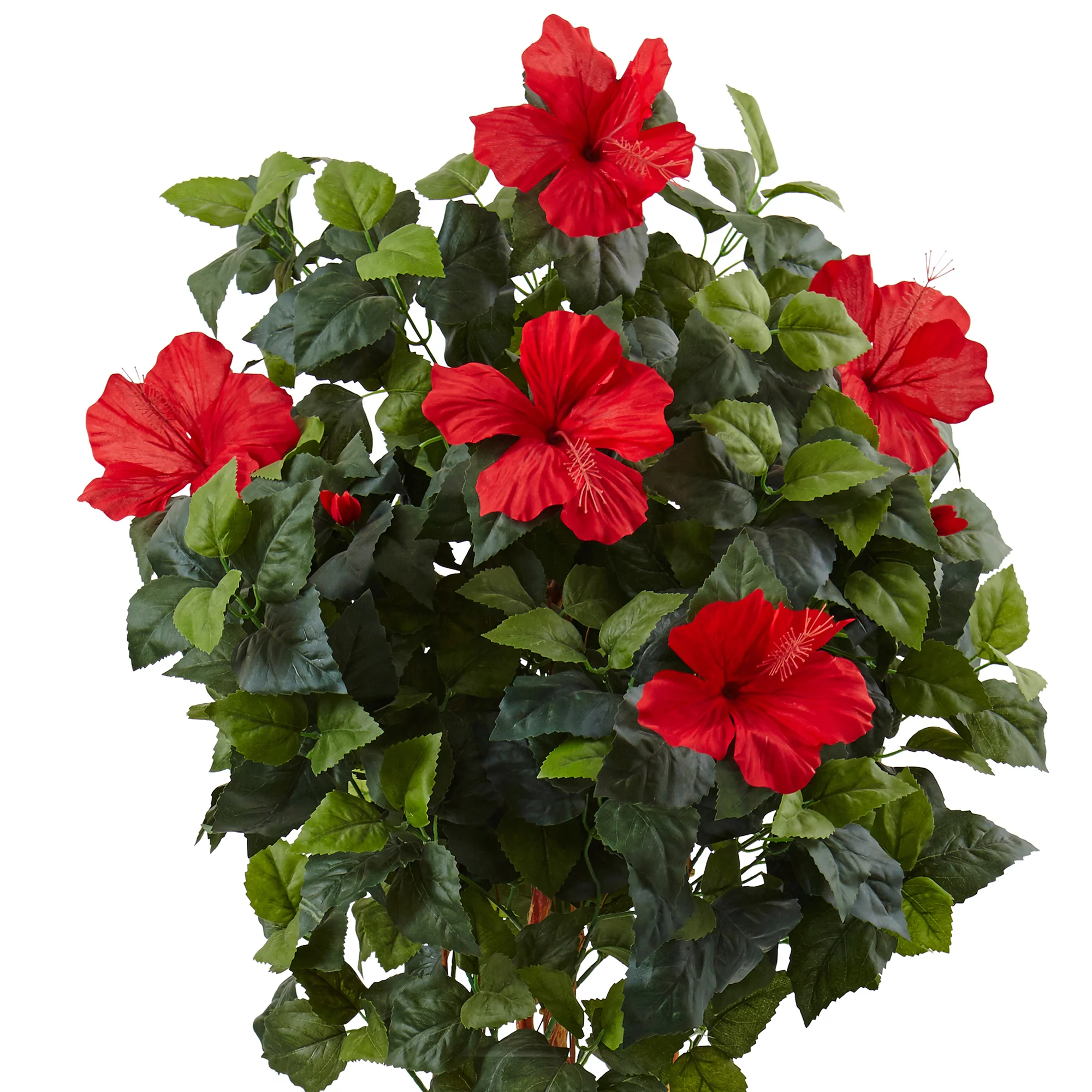 Nearly Natural 5' Hibiscus Artificial Tree with Brown Wooden Planter