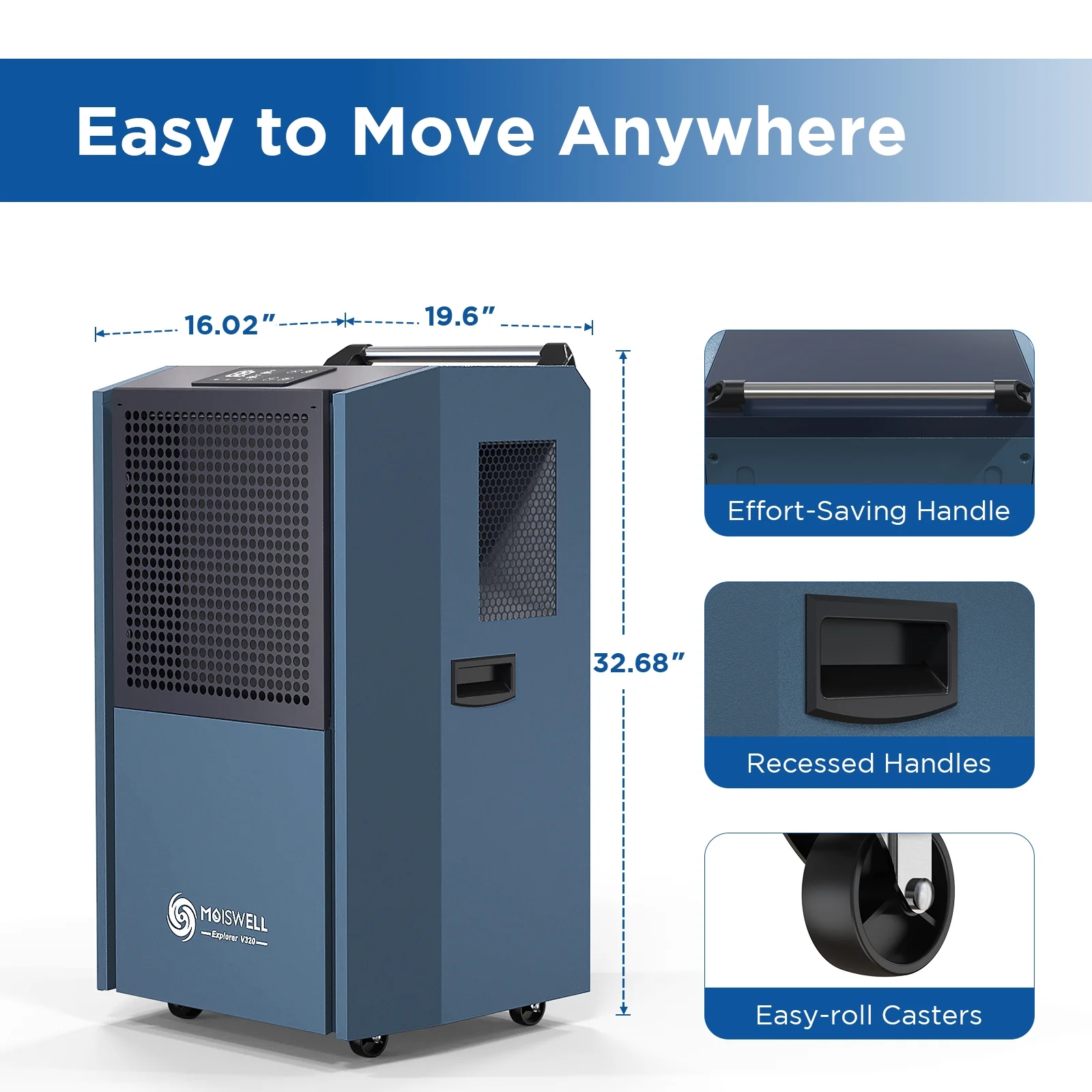 Moiswell 305 Pint Commercial Dehumidifier for Industrial Sites, Dehumidifiers with Drain Hose for Warehouse, Large Spaces Basements, Flood Water Damage Restoration