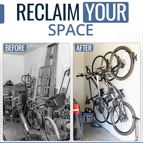 2 Pack Bike Rack Garage Wall Mount, Swivel Bike Rack W/Stopper, Swing 120 Degrees Design, Vertical Bike Hanger Hook for Indoor, Bicycle Storage Rack, Space Saving Bike Holder