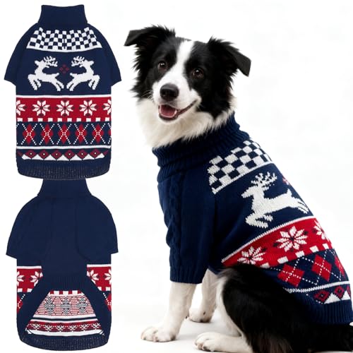EXPAWLORER Dog Christmas Sweater for Small Medium Large Dogs, Knit Turtleneck Holiday Pet Clothes Dog Sweater Xmas Outfit, Warm Soft Winter Costume Onesie for Puppy Boy Girl, Green M