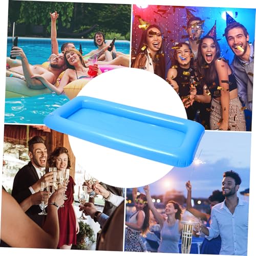 Hemoton 1 Set 2PCS Inflatable Pool Serving Bar and 3pcs Mesh Food Tent Set Drinking Buffet Tray Inflatable Ice Serving Buffet Bar Drinks Cooler Tray with Drain Plug (Blue)