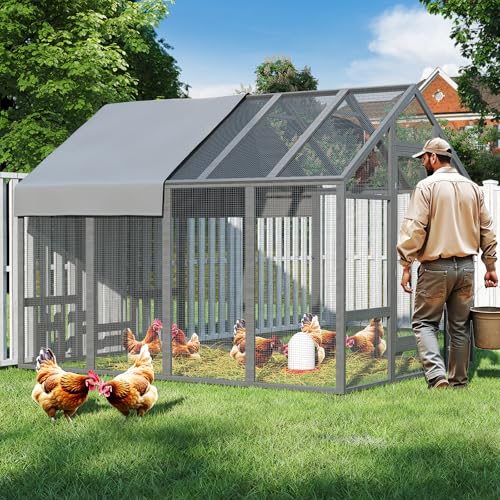 Large Wood Chicken Coop with Nesting Box, Wooden Chicken Coop with Run, Outdoor Walk-in Poultry Cage with Weatherproof Cover, Chicken House for Outside Farm Backyard