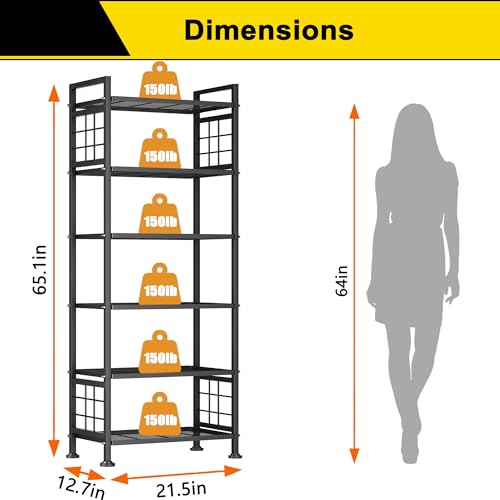 GIOTORENT 6-Wire Standing Storage Shelf for Bathroom Organizers and Storage & Laundry Room Organization, Metal Shelving Unit Pantry Rack for Kitchen & Bathroom, Black
