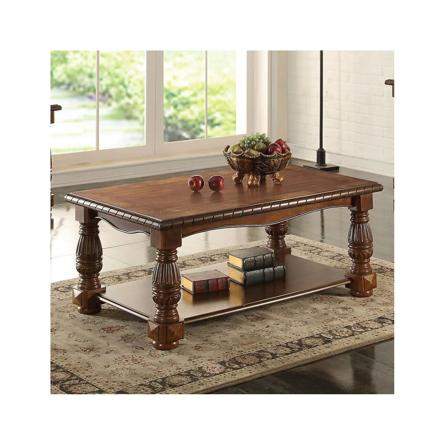Maykoosh Handmade Home Rubber Wood Ash Burl Coffee Table, Brown