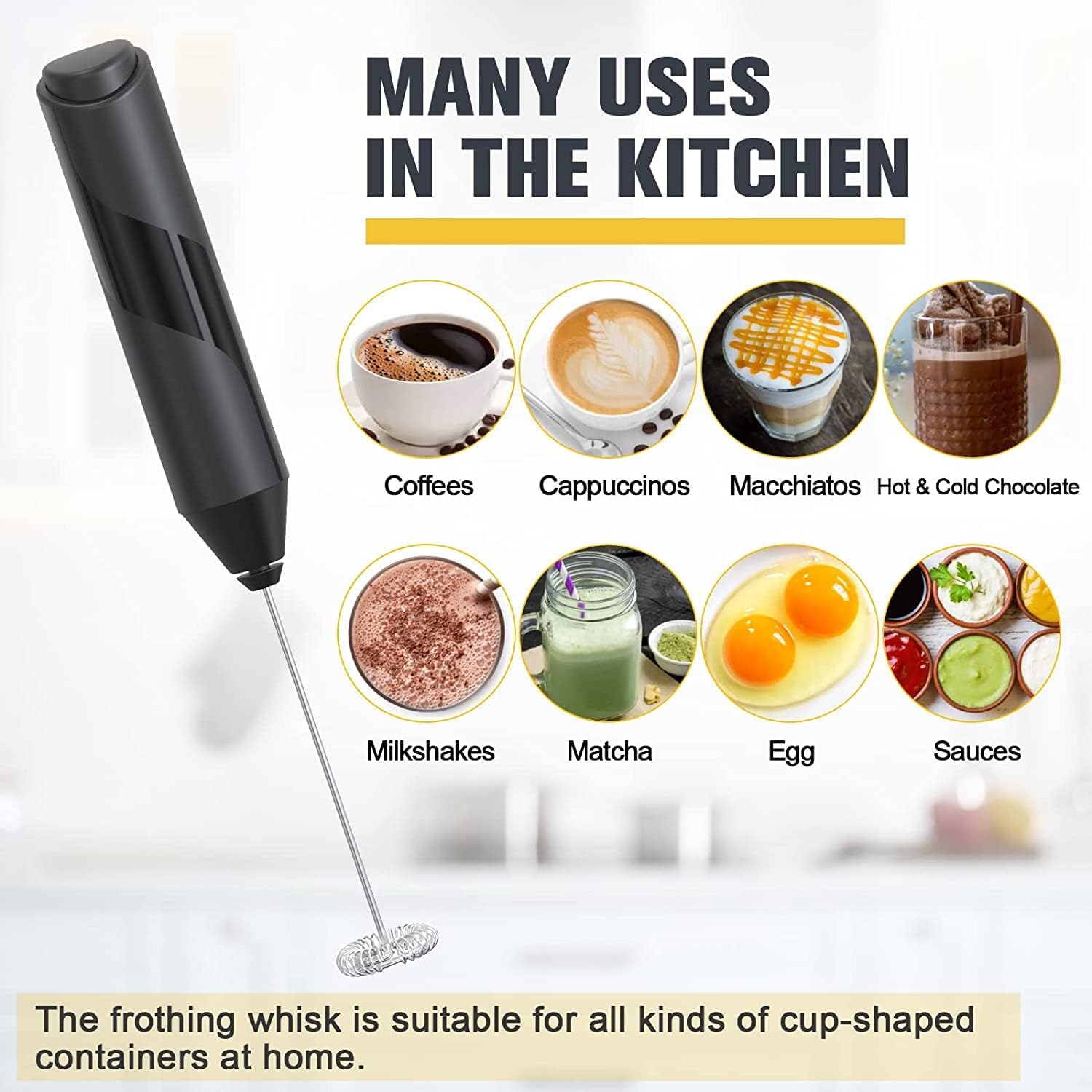 Electric Handheld Milk Wand Mixer Frother for Latte Coffee Hot Milk, Milk Frother for Coffee, Egg Beater, Hand Blender, Coffee Beater (Black)