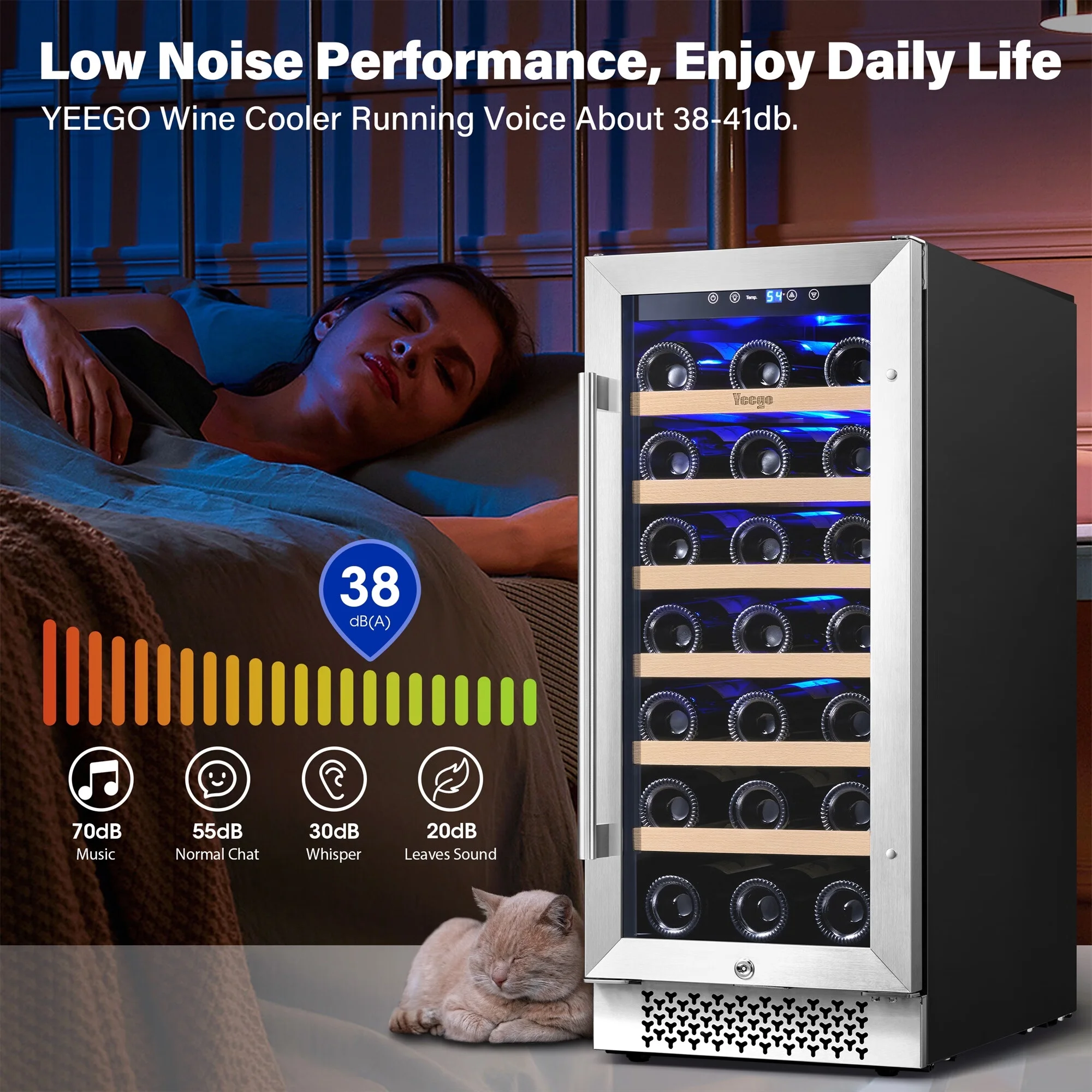 Yeego 15 Inch Wine Cooler Refrigerator,33 Bottle Wine Fridge with Professional Compressor,Reversible Tempered Stainless Steel Double-Layer Glass Door