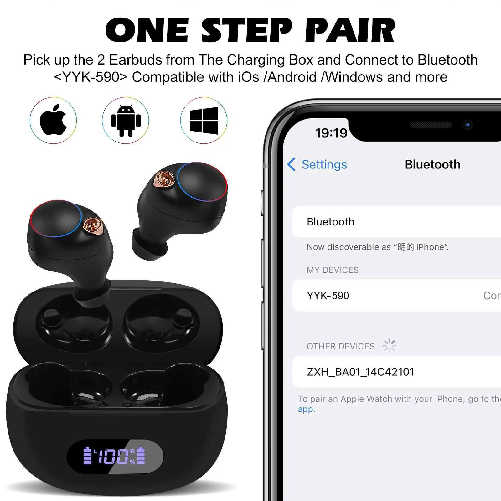 UrbanX True Wireless Bluetooth Earbuds + Charging Case, Black, Dual Connect, IPX5 Water Resistance, Bluetooth 5.2 Connection, Balanced, Bass Boost Compatible with Blackview BL8800 Pro