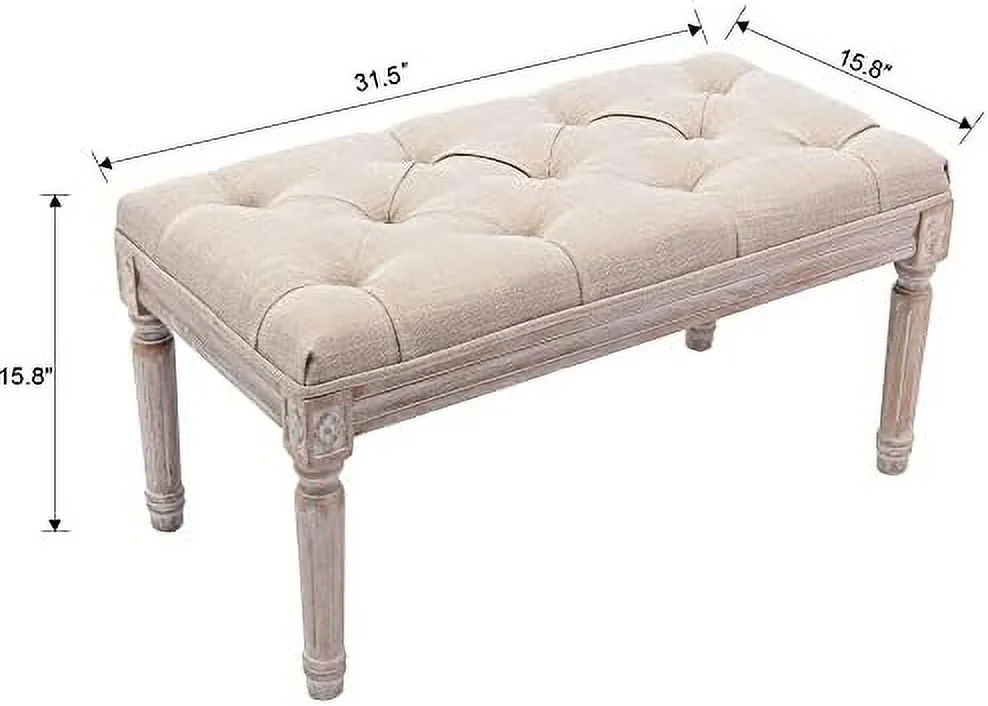HJZUINIUNIU Fabric Entryway Bench  French Vintage Tufted Upholstered Bedroom Bench Cushion Small Bench Seat  Beige