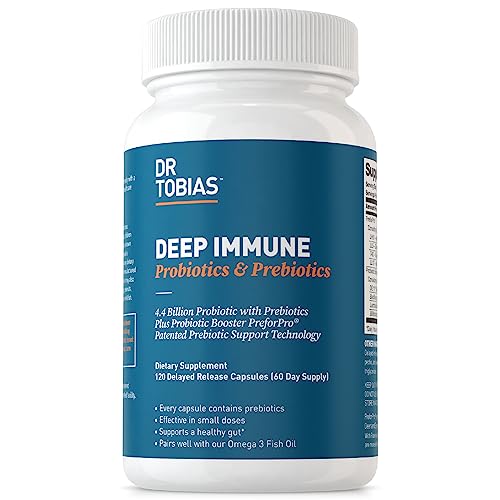 Dr. Tobias Deep Immune Probiotics & Prebiotics, 4.4 Billion CFU Probiotics for Women & Men, Supports Digestive Health, Gut Immune Function, Nutrient Absorption, 60 Capsules, 30 Servings