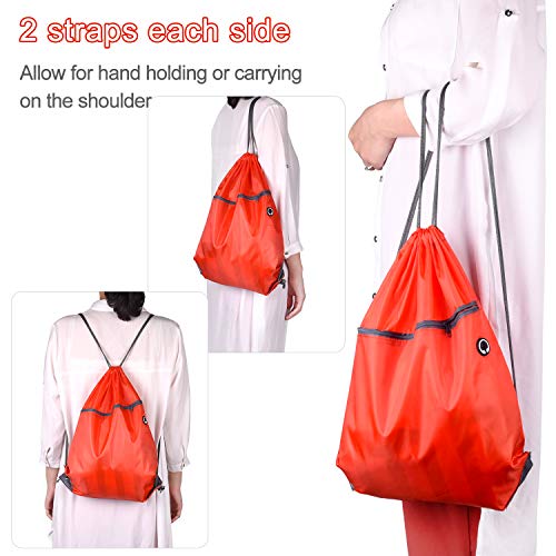 KUUQA 12Pcs Drawstring Backpack Bags Bulk with Zipper Pocket and Headphone Hole（Black）