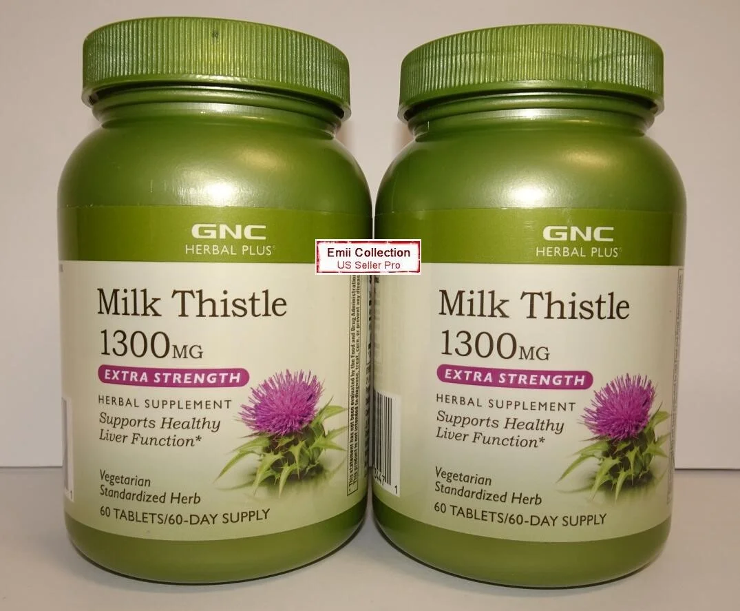 GNC Herbal Plus Milk Thistle 1300MG Extra Strength Support Healthy Liver Function 60 Tablets (2 Bottles)