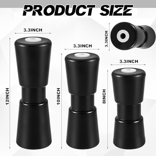 Frienda 2 Pack Heavy Duty Boat Trailer Roller 12in/10in Robust Rubber Bow Roller Boat Trailer Bow Stop Boat Trailer Accessories Replacement Boat Trailer Parts Black Rubber Shaft Keel