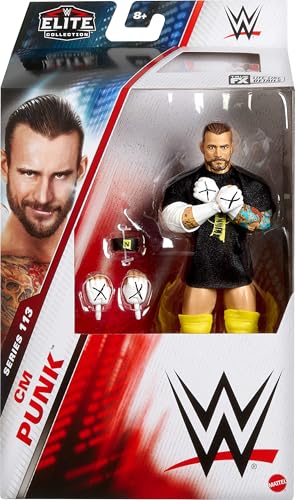 Mattel WWE Elite Action Figure & Accessories, Series #113 6-inch Collectible 6-inch Collectible CM Punk with 25 Articulation Points & Swappable Hands