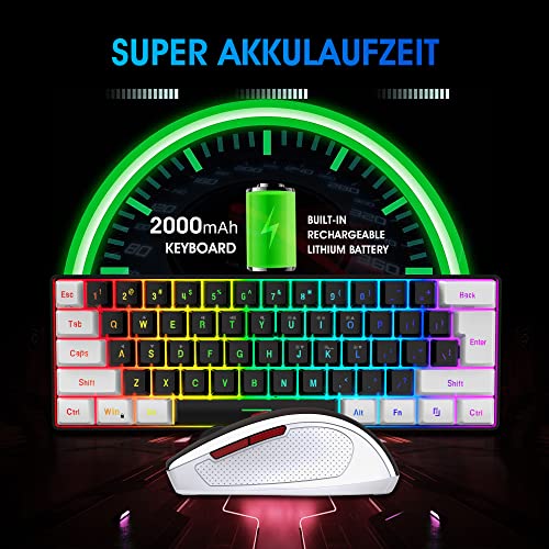 Snpurdiri 60% Wireless Gaming Keyboard and Mouse Combo, Include 2.4G Small Mini 60% Merchanical Feel Keyboard, Ergonomic Design Vertical Feel Wireless Mouse