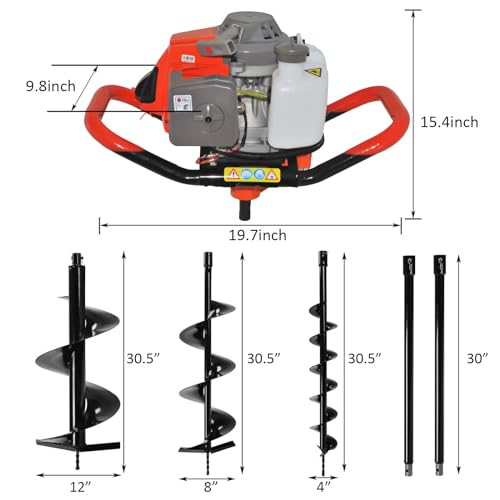 85cc 4HP Post Hole Digger Gas Powered, Gas Earth Auger/Ice Auger, with 3 Drill Bits 4