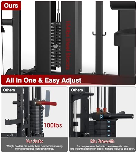 DONOW Smith Machine with Weight Stacks Power Cage Squat Rack Dual Cable Crossover Machine Home Gym Systems Station LAT Pull Down