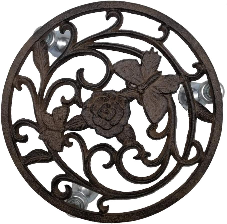 Comfy Hour Rustic Style Collection Cast Iron Butterfly Flower Garden Plant Trolley Flowerpot Holder