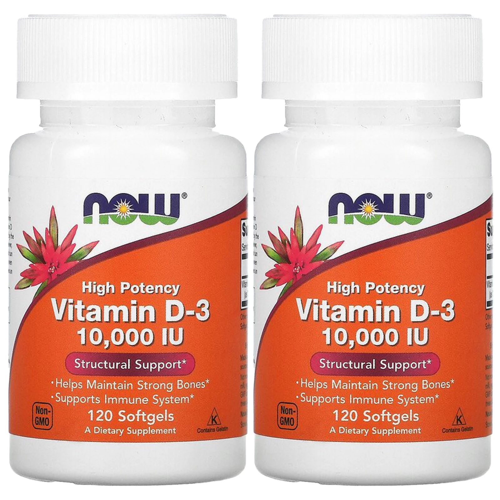 NOW Foods Now Foods High Potency Vitamin D-3, 10,000 IU, 120 Softgels, 2 Pack