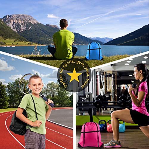 KUUQA 12Pcs Drawstring Backpack Bags Bulk with Zipper Pocket and Headphone Hole（Black）