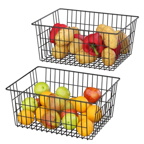 SANNO Freezer Baskets, Pantrty Storage Bins, Farmhouse Metal Wire Organizer for Kitchen Pantry Organizer 14