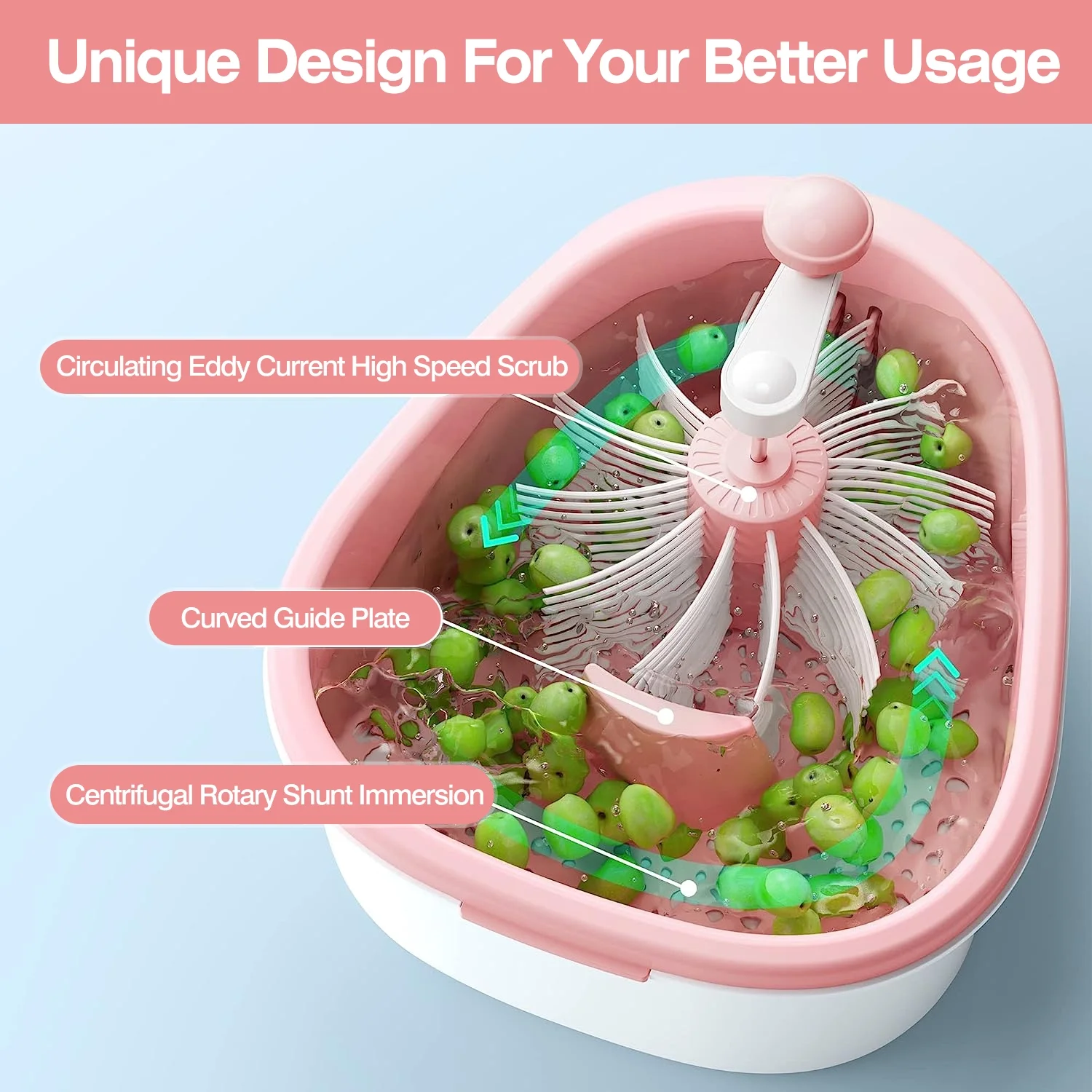 Fruit Vegetable Cleaning Device, iMounTEK Salad Washing Spinner with Brush Handle, Fruit Washing Machine with Bowl, Pink