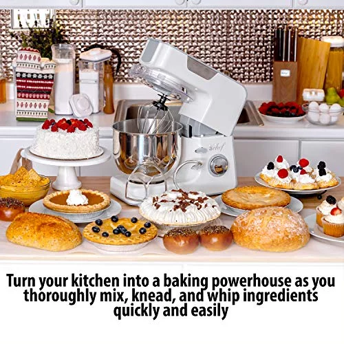 QT Kitchen Stand Mixer, 550W 8-Speed Motor With Pulse Functionality, Includes Dough Hook, Flat Beater, Wire Whip, Stainless Steel Mixing Bowl, And Transparent Splash Guard