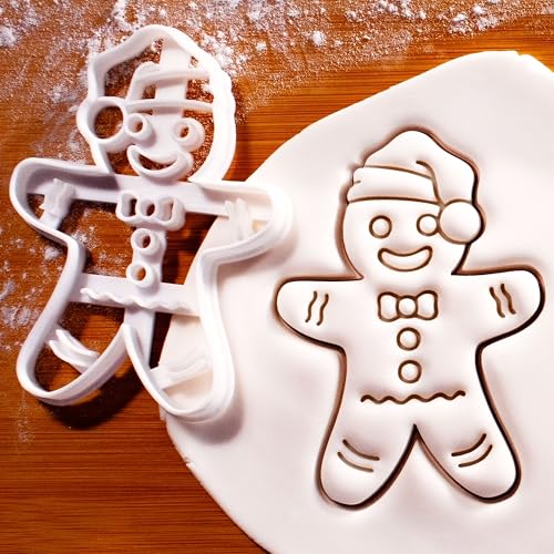 BAKERLOGY Xmas Gingerbread Man with Santa Hat Cookie Cutter - Bake Christmas cookies - Detailed Biscuit Cutter Design for Baking and Crafts, ideal on fondant, dough, clay