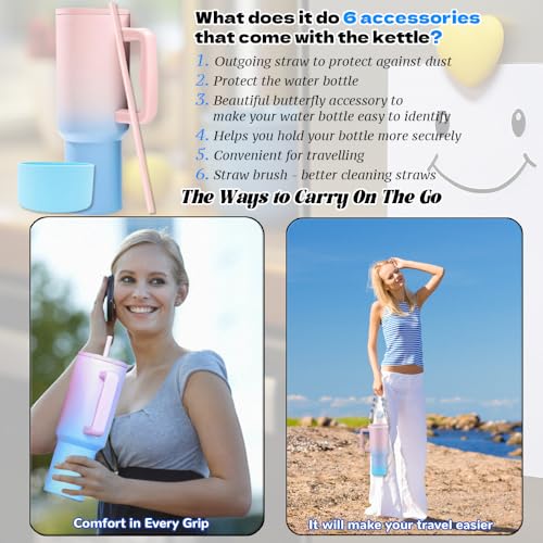 40 oz Tumbler with Handle Straw and Accessories, Drop & Abrasion Resistant, Vacuum Double-Layer Insulation, Ideal for Camping, Fitness, Outdoor Use