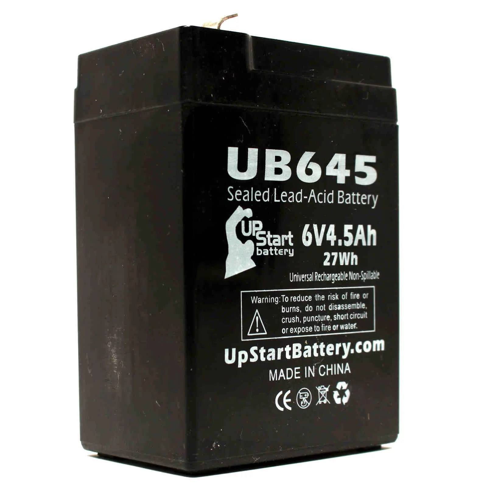 2x Pack - Compatible W. W. Grainger 5VC21 Battery - Replacement UB645 Universal Sealed Lead Acid Battery (6V, 4.5Ah, 4500mAh, F1 Terminal, AGM, SLA) - Includes 4 F1 to F2 Terminal Adapters