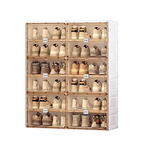 Portable Shoe Rack Organizer for Closet Entryway, Stackable Sneaker Storage Shoe Cabinet with Magnetic Clear Door, Large Plastic Storage containers Bins with Lids 7 Tiers 28 Pairs