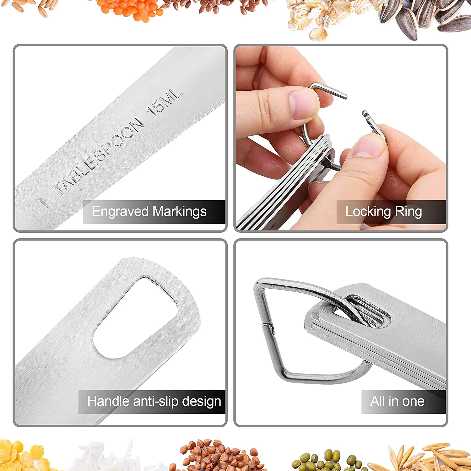 Measuring Cups and Spoons Set, Dry Metal Measuring Cup Set of 11, Stainless Steel Measuring Cups and Spoons, 5 Measure Cups and 5 Kitchen Measurement Spoons & Leveler