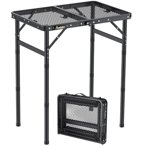 Folding Grill Table, Aluminum Camping Table Adjustable Height Max 27.5