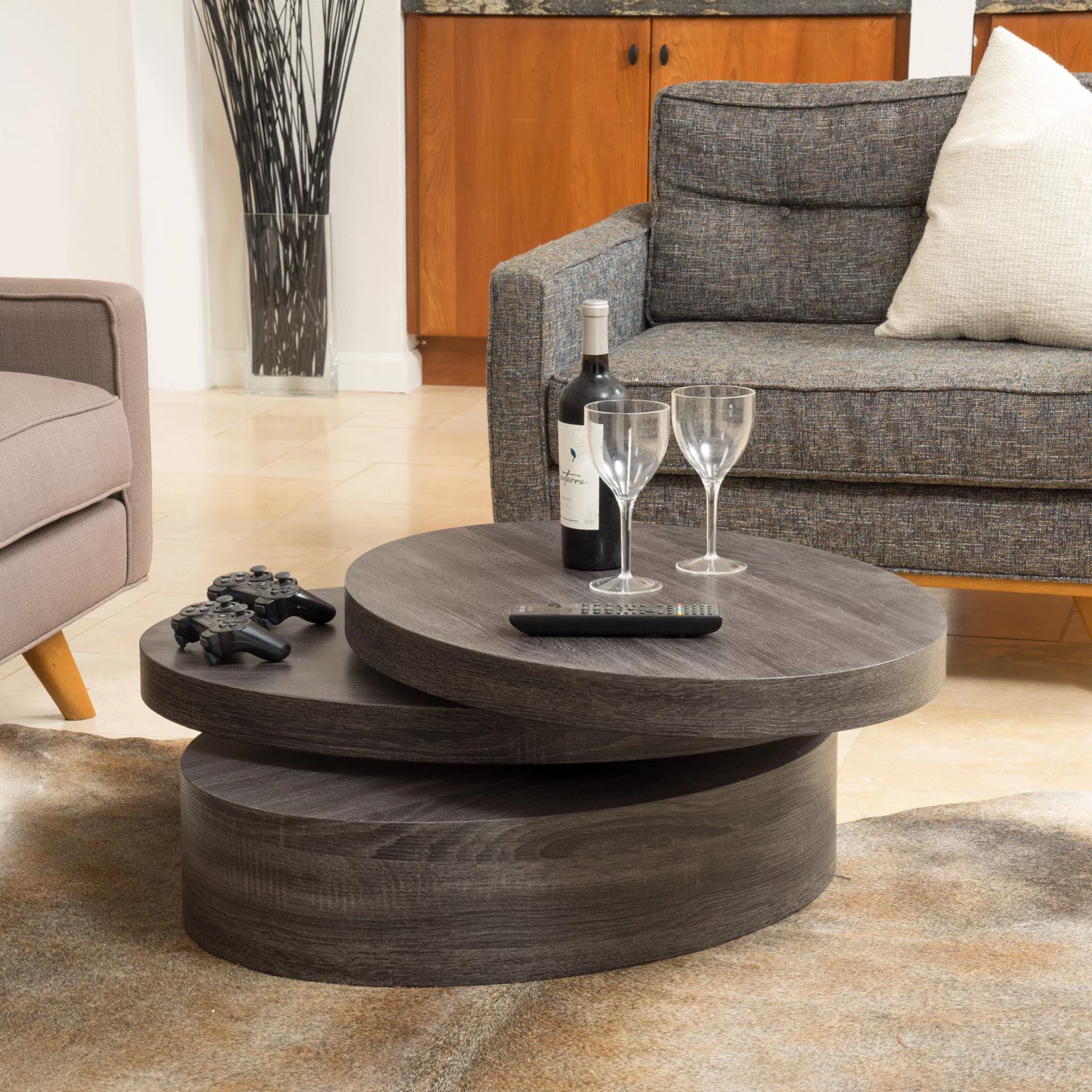 Lenox Oval Mod Rotating Wood Coffee Table