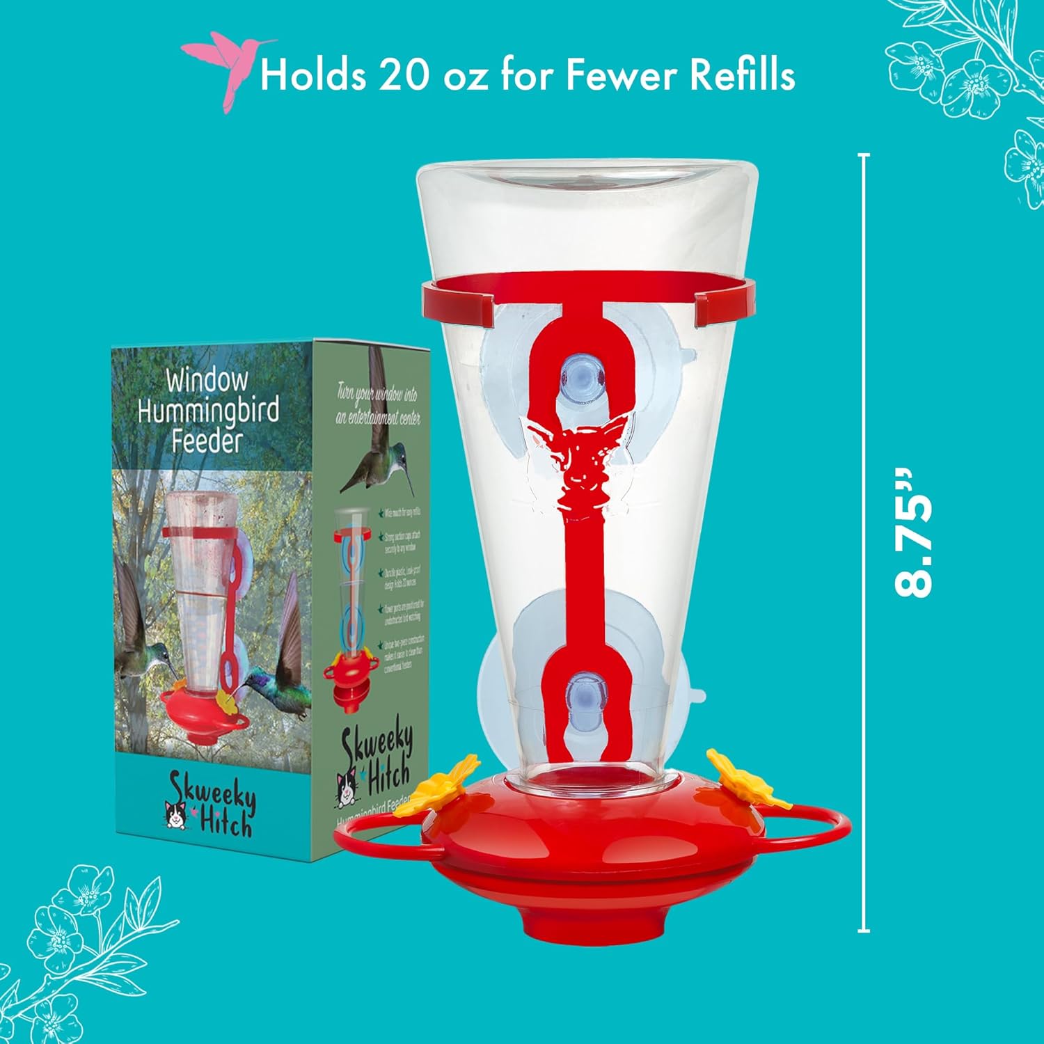 Window Hummingbird Feeders for Outdoors - Large Capacity - Durable Plastic - Easy to Clean and Refill - Window Bird feeders with Strong Suction Cups - Hummingbird Feeder