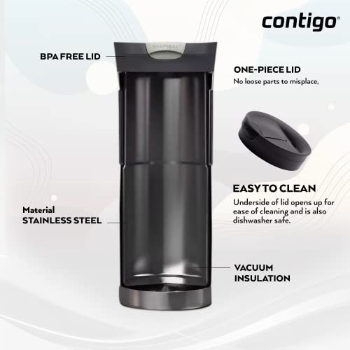 Contigo Byron Snapseal Travel Mug, Stainless Steel Thermal Mug, Vacuum Flask, Leakproof Tumbler, Coffee Mug with BPA Free Easy-Clean Lid, 590 ml, Black
