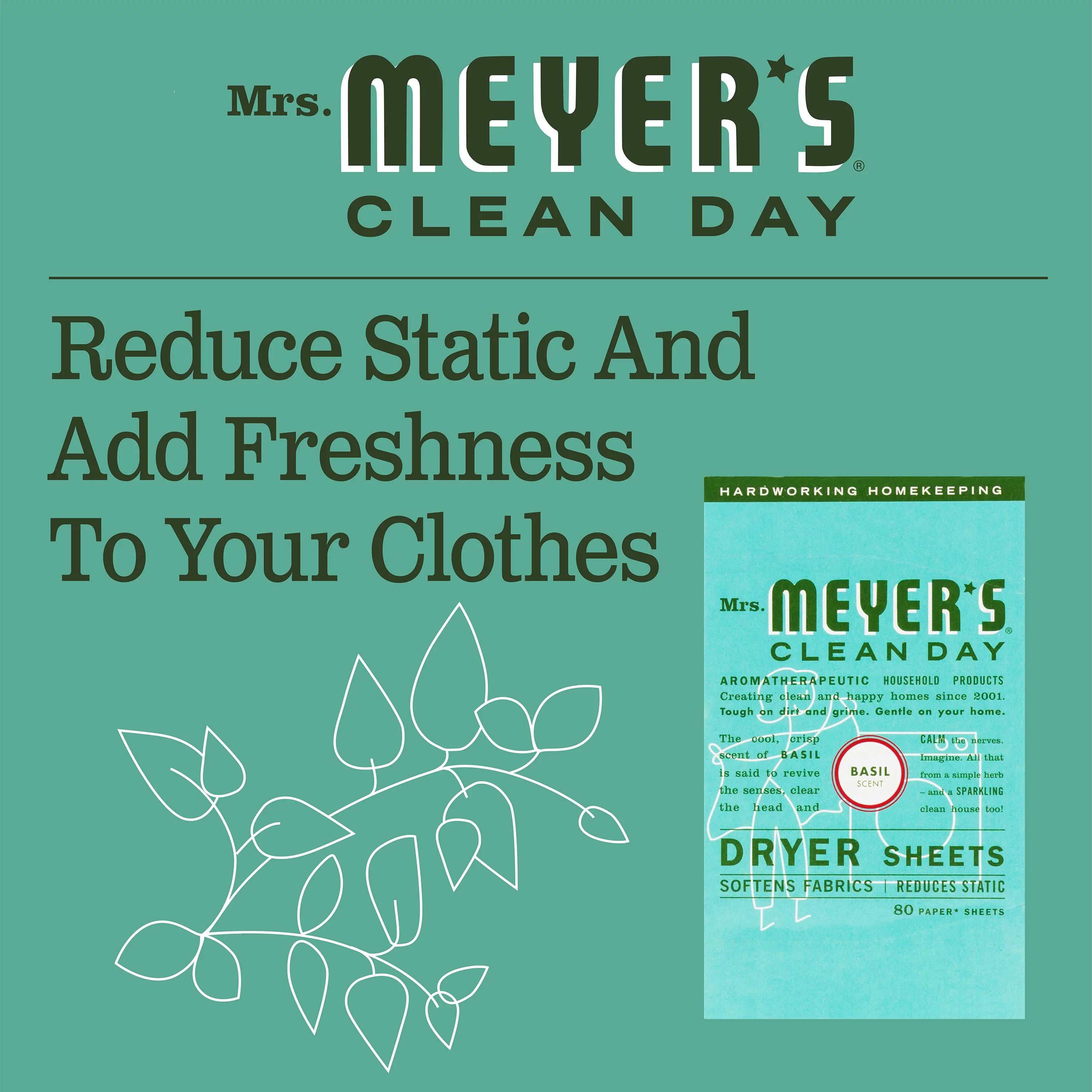 Mrs. Meyer's Clean Day Dryer Sheets Basil, 80 CT (Pack of 6)