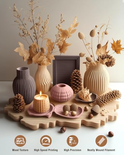 SUNLU Real Wood Fiber PLA Filament, Neatly Wound 1.75mm Dimensional Accuracy +/- 0.03mm, Fit Most FDM 3D Printers, 4kg in Total, 1kg per Spool, 4 Pack,（Wood+Fiber Cherry+Fiber Maple+Fiber Walnut）