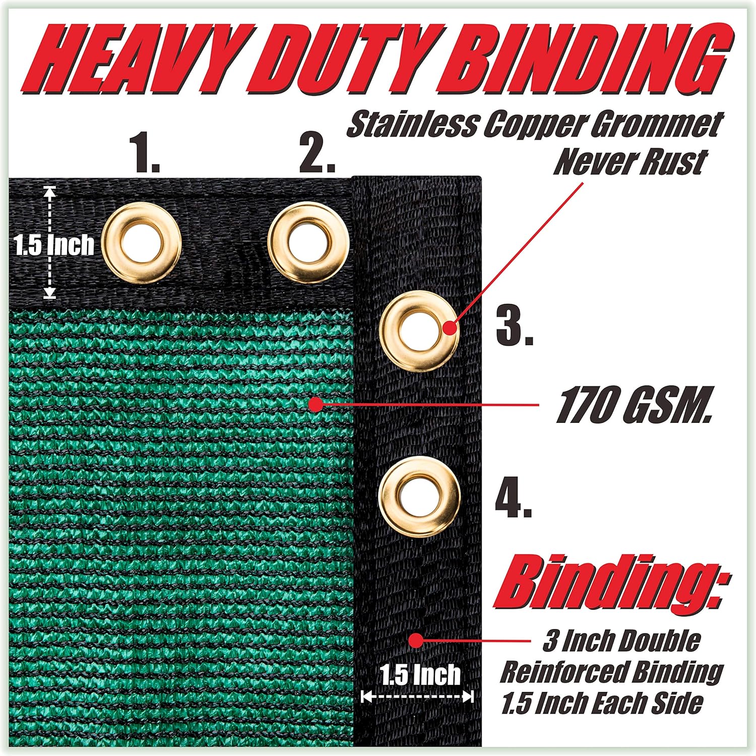 ColourTree 8' x 50' Green Fence Privacy Screen Windscreen Cover Fabric Shade Tarp Netting Mesh Cloth - Commercial Grade 170 GSM - Heavy Duty - 3 Years Warranty (We Make Custom Size)