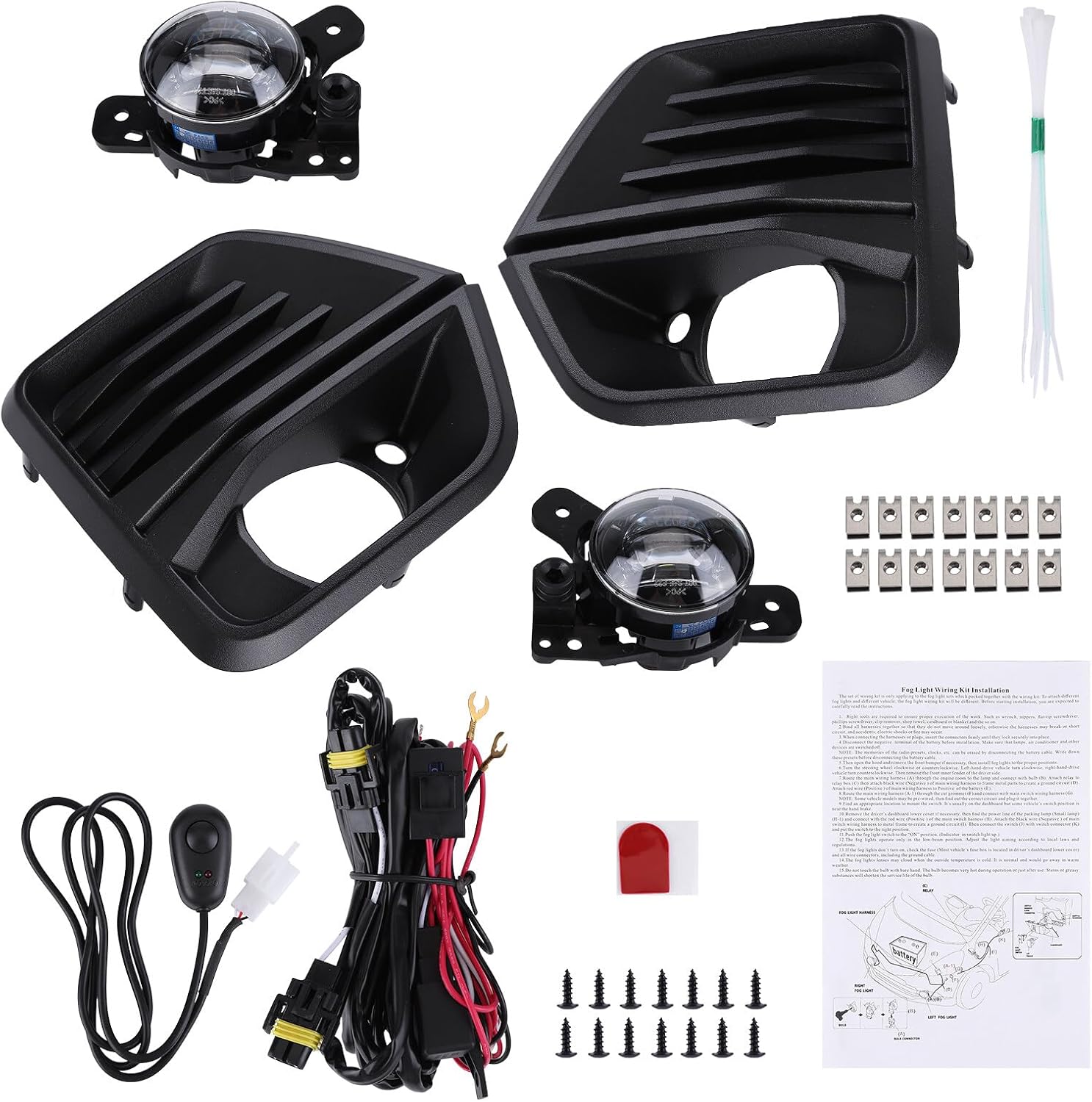 Pair Front Bumper LED Fog Light with Fog Light Cover and Wire Harness Compatible with 2023 2024 Chevy Colorado Fog Lamp Driving Fog Light Lamp (Clear Lens) with Fog Light Bezel, Switch, Wires