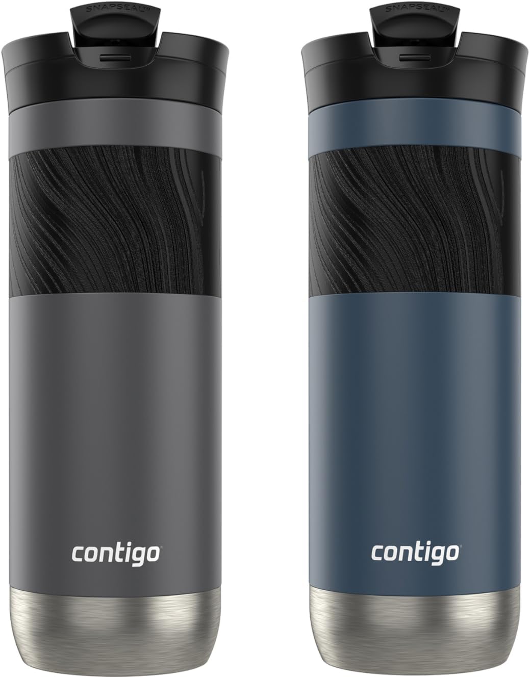 Contigo Byron 2.0 Stainless Steel Travel Mug with SNAPSEAL Lid and Grip, 20 oz, 2-Pack, Sake; Blueberry